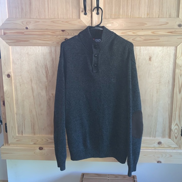 Chaps gray patched sleeve crew pop over sweater size XL - Picture 1 of 4